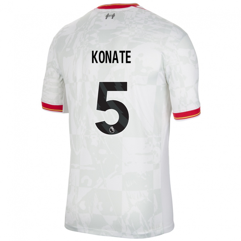 Kandiny Kinder Ibrahima Konaté #5 Weiß Rot Schwarz Ausweichtrikot Trikot 2024/25 T-Shirt Österreich