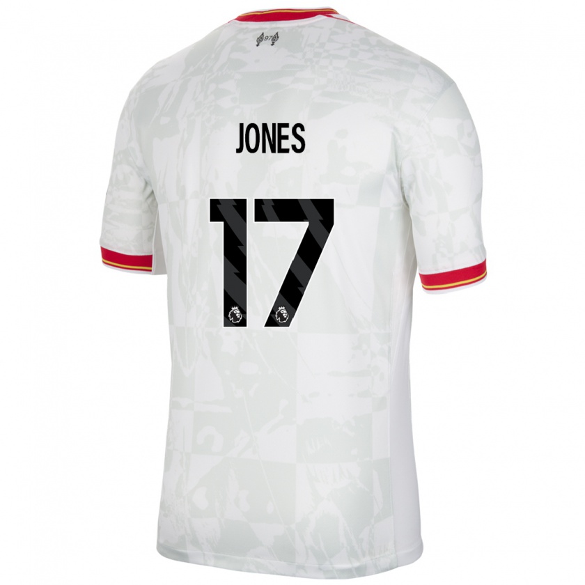 Kandiny Niño Camiseta Curtis Jones #17 Blanco Rojo Negro Equipación Tercera 2024/25 La Camisa