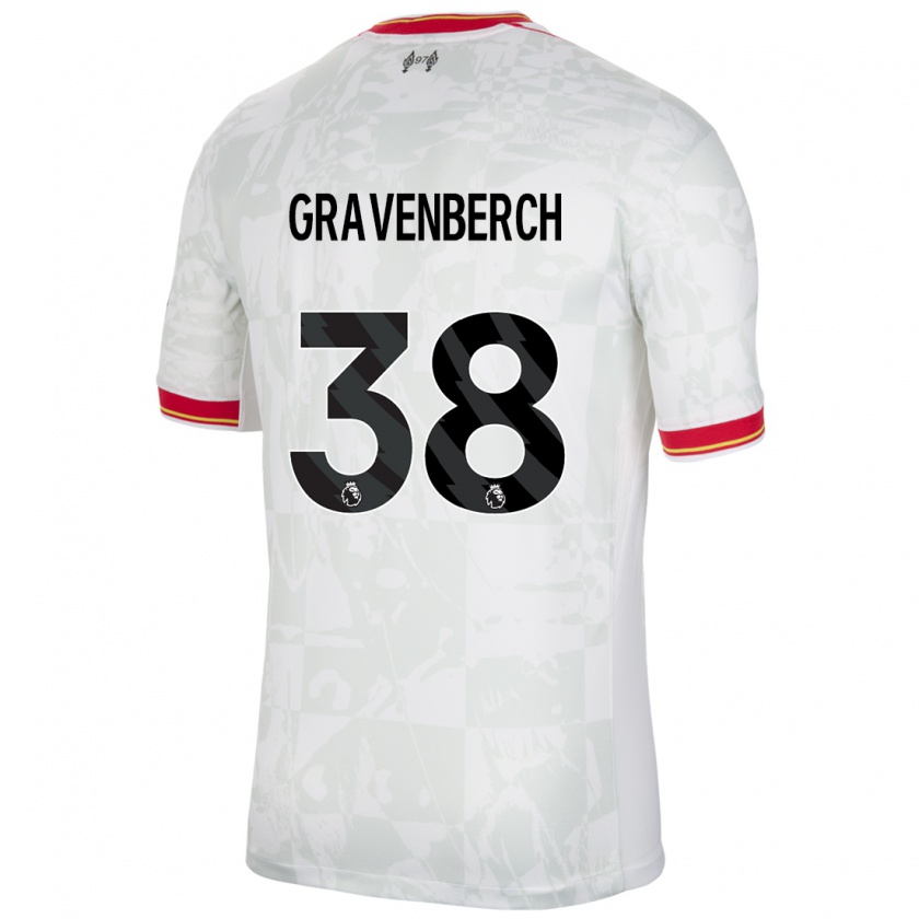 Kandiny Niño Camiseta Ryan Gravenberch #38 Blanco Rojo Negro Equipación Tercera 2024/25 La Camisa