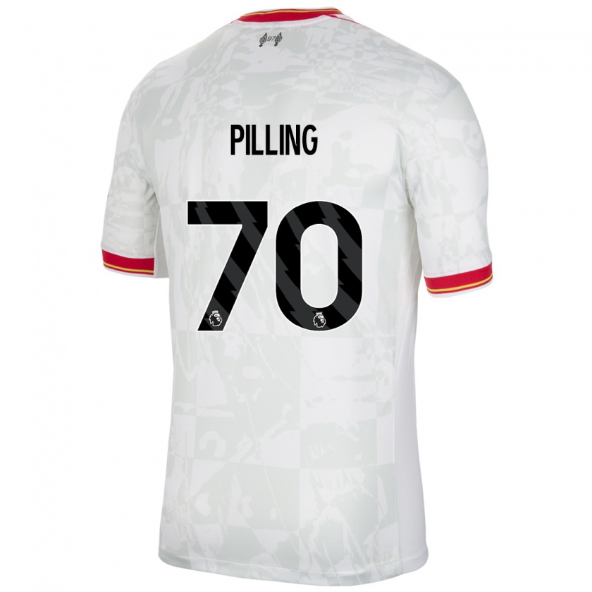 Kandiny Bambino Maglia Tommy Pilling #70 Bianco Rosso Nero Kit Gara Third 2024/25 Maglietta