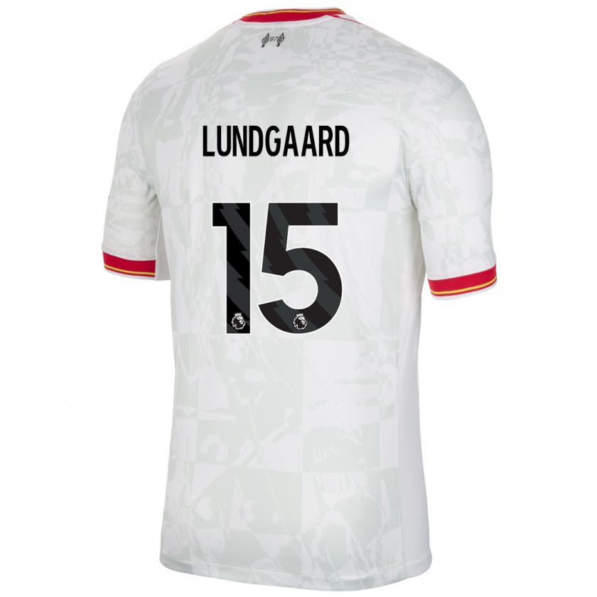 Kandiny Bambino Maglia Sofie Lundgaard #15 Bianco Rosso Nero Kit Gara Third 2024/25 Maglietta