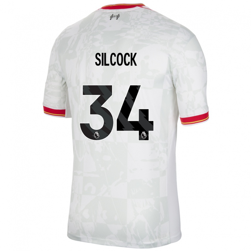 Kandiny Niño Camiseta Hannah Silcock #34 Blanco Rojo Negro Equipación Tercera 2024/25 La Camisa