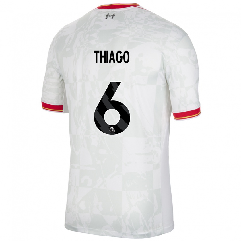 Kandiny Niño Camiseta Thiago #6 Blanco Rojo Negro Equipación Tercera 2024/25 La Camisa