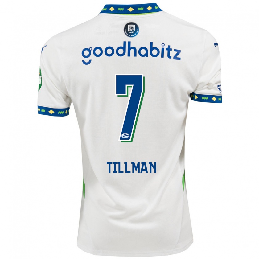 Kandiny Bambino Maglia Malik Tillman #7 Bianco Blu Scuro Kit Gara Third 2024/25 Maglietta