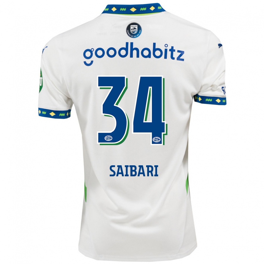 Kandiny Kinderen Ismael Saibari #34 Wit Donkerblauw Thuisshirt Derde Tenue 2024/25 T-Shirt