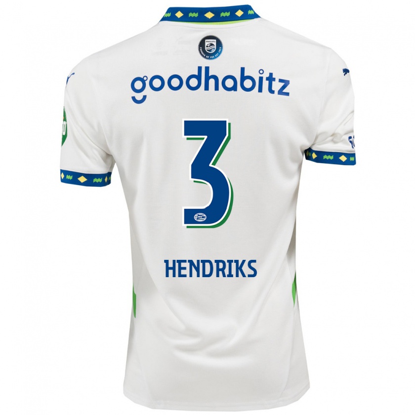 Kandiny Niño Camiseta Gwyneth Hendriks #3 Blanco Azul Oscuro Equipación Tercera 2024/25 La Camisa