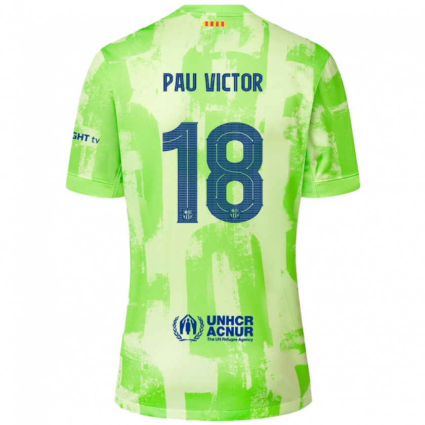 Kandiny Kinderen Pau Víctor #18 Limoen Thuisshirt Derde Tenue 2024/25 T-Shirt