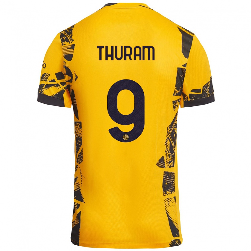 Kandiny Kinderen Marcus Thuram #9 Goud Zwart Thuisshirt Derde Tenue 2024/25 T-Shirt