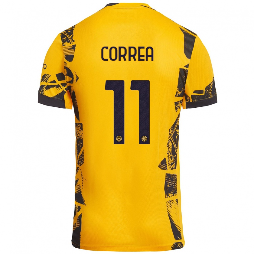 Kandiny Kinderen Joaquín Correa #11 Goud Zwart Thuisshirt Derde Tenue 2024/25 T-Shirt