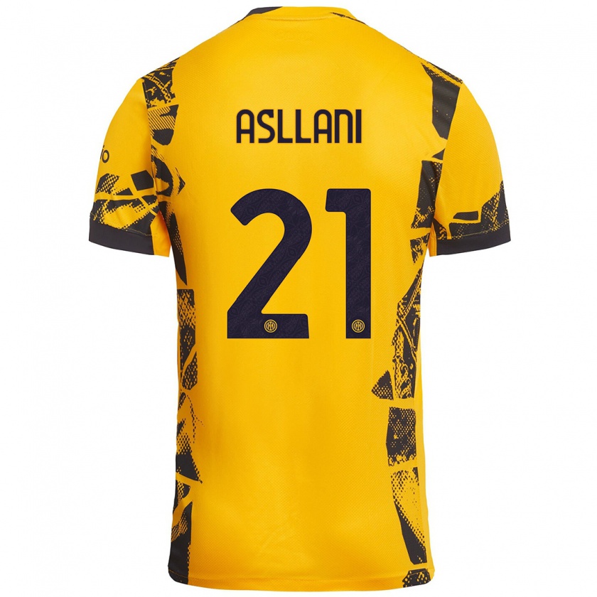 Kandiny Niño Camiseta Kristjan Asllani #21 Dorado Negro Equipación Tercera 2024/25 La Camisa