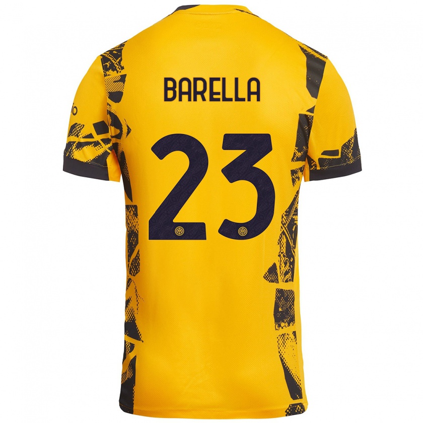 Kandiny Niño Camiseta Nicolò Barella #23 Dorado Negro Equipación Tercera 2024/25 La Camisa