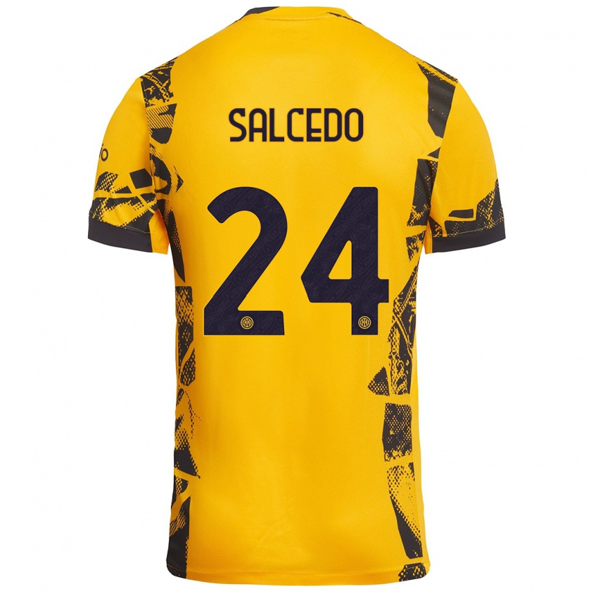 Kandiny Niño Camiseta Eddie Salcedo #24 Dorado Negro Equipación Tercera 2024/25 La Camisa