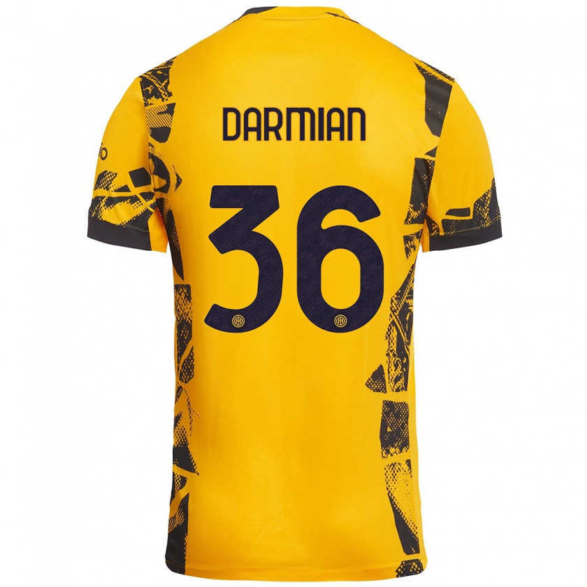 Kandiny Niño Camiseta Matteo Darmian #36 Dorado Negro Equipación Tercera 2024/25 La Camisa