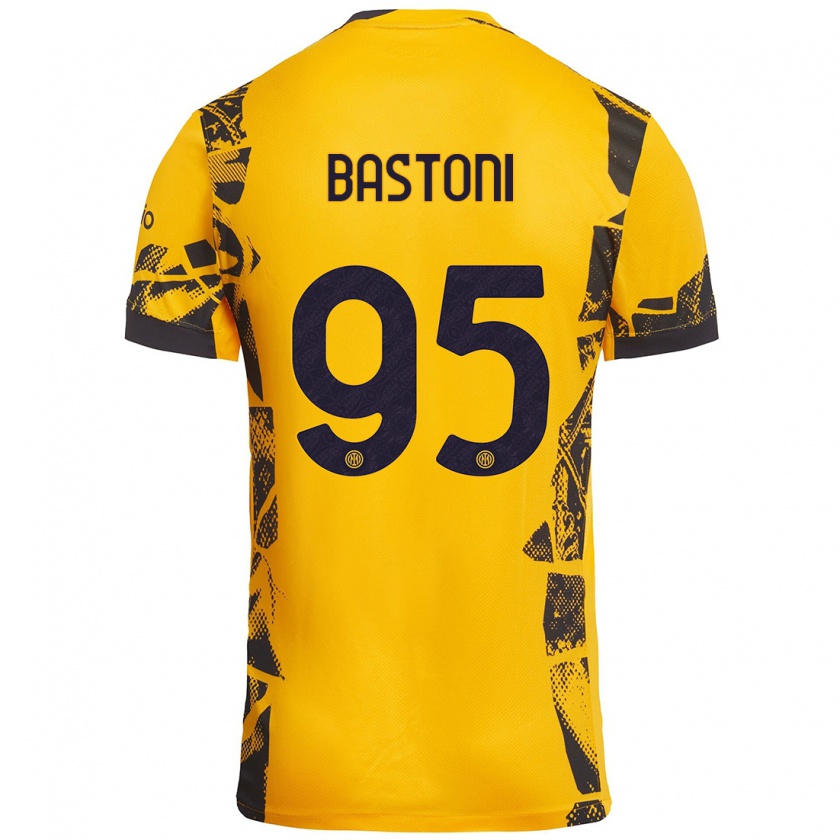 Kandiny Niño Camiseta Alessandro Bastoni #95 Dorado Negro Equipación Tercera 2024/25 La Camisa