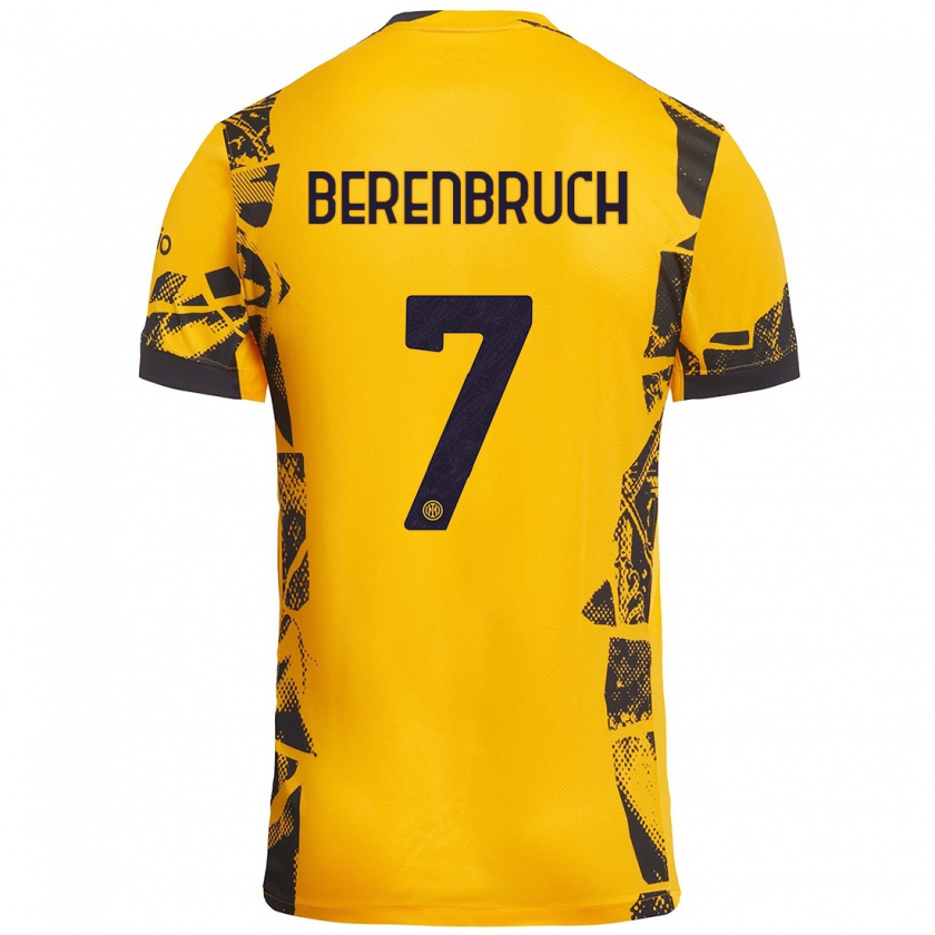 Kandiny Niño Camiseta Thomas Berenbruch #7 Dorado Negro Equipación Tercera 2024/25 La Camisa