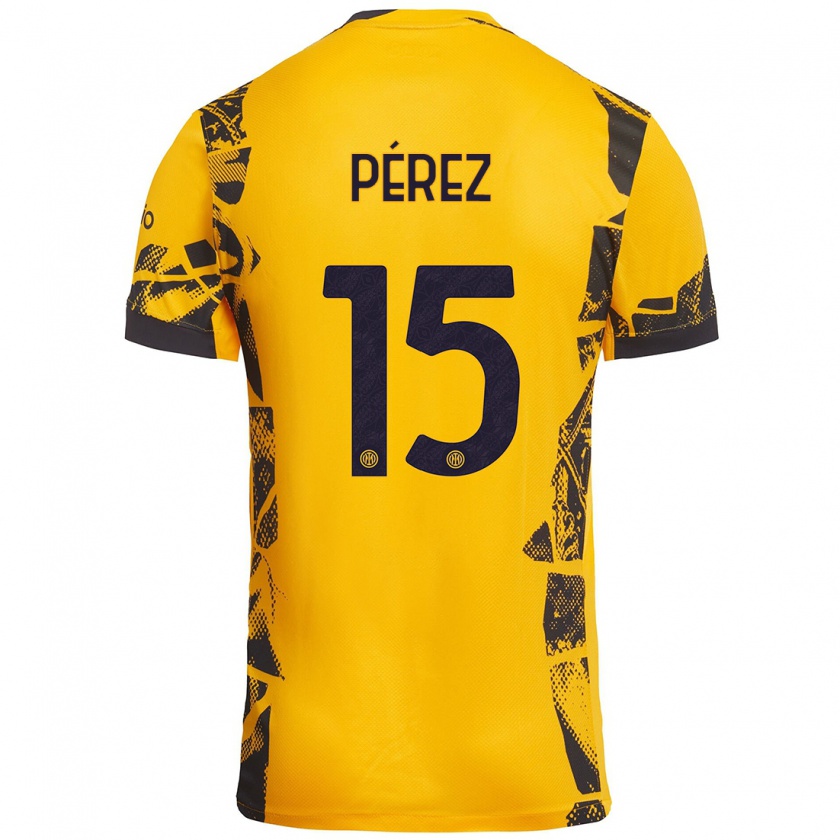 Kandiny Kinder Álex Pérez #15 Gold Schwarz Ausweichtrikot Trikot 2024/25 T-Shirt Österreich