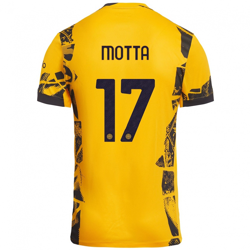 Kandiny Kinderen Matteo Motta #17 Goud Zwart Thuisshirt Derde Tenue 2024/25 T-Shirt