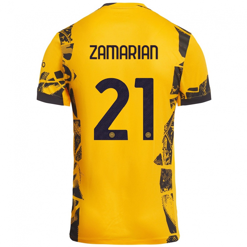 Kandiny Niño Camiseta Matteo Zamarian #21 Dorado Negro Equipación Tercera 2024/25 La Camisa