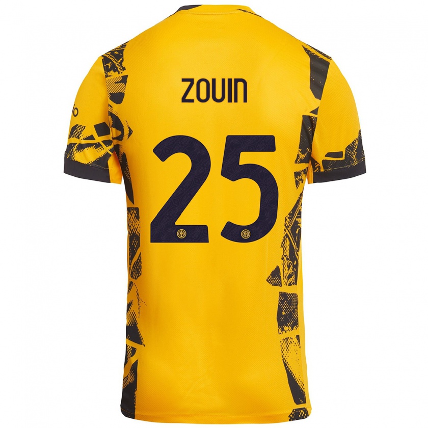 Kandiny Niño Camiseta Aymen Zouin #25 Dorado Negro Equipación Tercera 2024/25 La Camisa