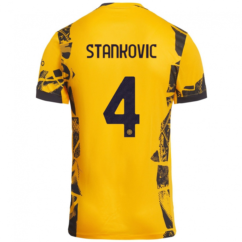 Kandiny Niño Camiseta Aleksandar Stankovic #4 Dorado Negro Equipación Tercera 2024/25 La Camisa