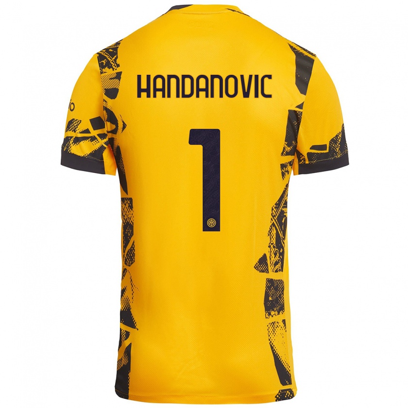 Kandiny Kinderen Samir Handanovic #1 Goud Zwart Thuisshirt Derde Tenue 2024/25 T-Shirt