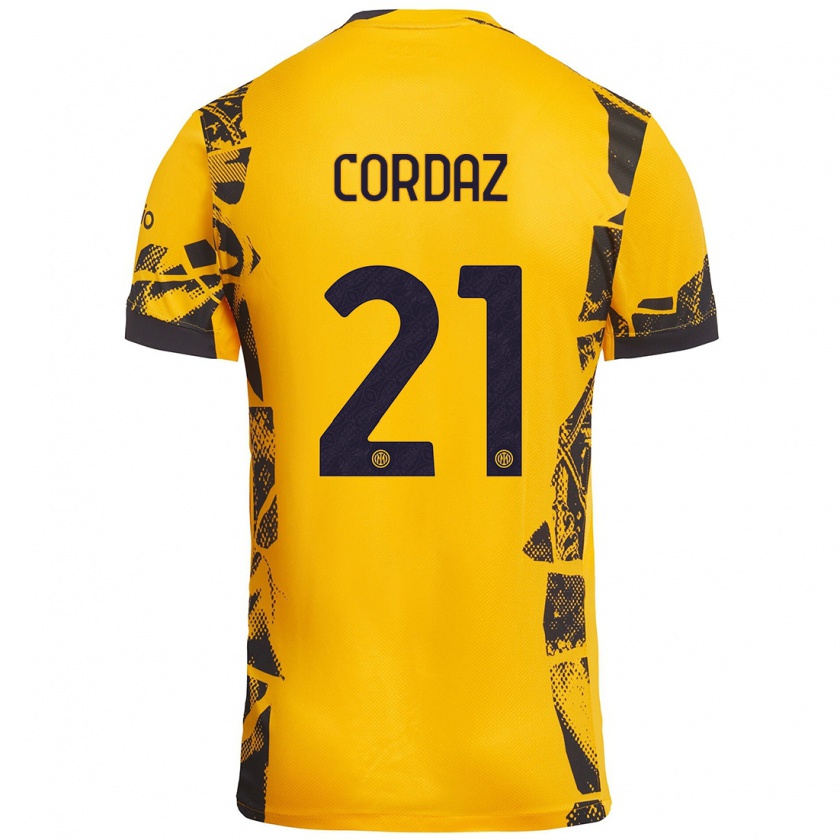 Kandiny Kinderen Alex Cordaz #21 Goud Zwart Thuisshirt Derde Tenue 2024/25 T-Shirt