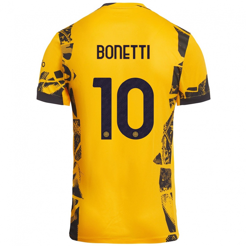 Kandiny Bambino Maglia Tatiana Bonetti #10 Oro Nero Kit Gara Third 2024/25 Maglietta