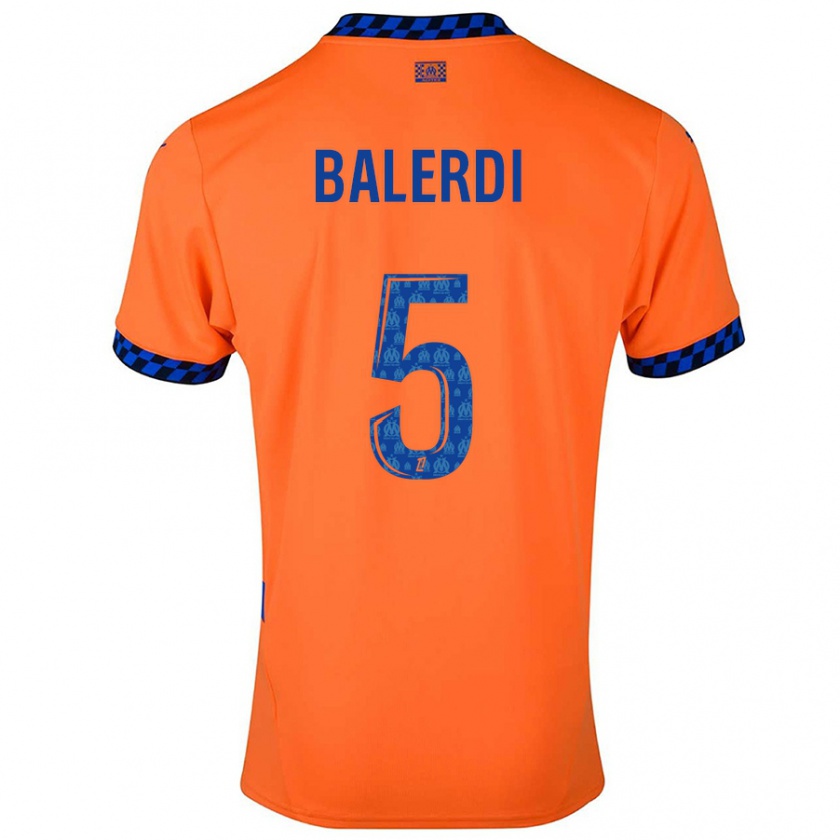 Kandiny Kinderen Leonardo Balerdi #5 Oranje Donkerblauw Thuisshirt Derde Tenue 2024/25 T-Shirt