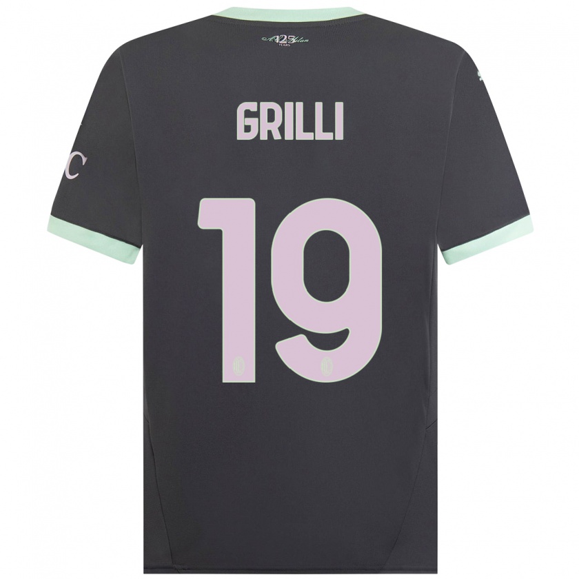 Kandiny Kinderen Lorenzo Grilli #19 Grijs Thuisshirt Derde Tenue 2024/25 T-Shirt