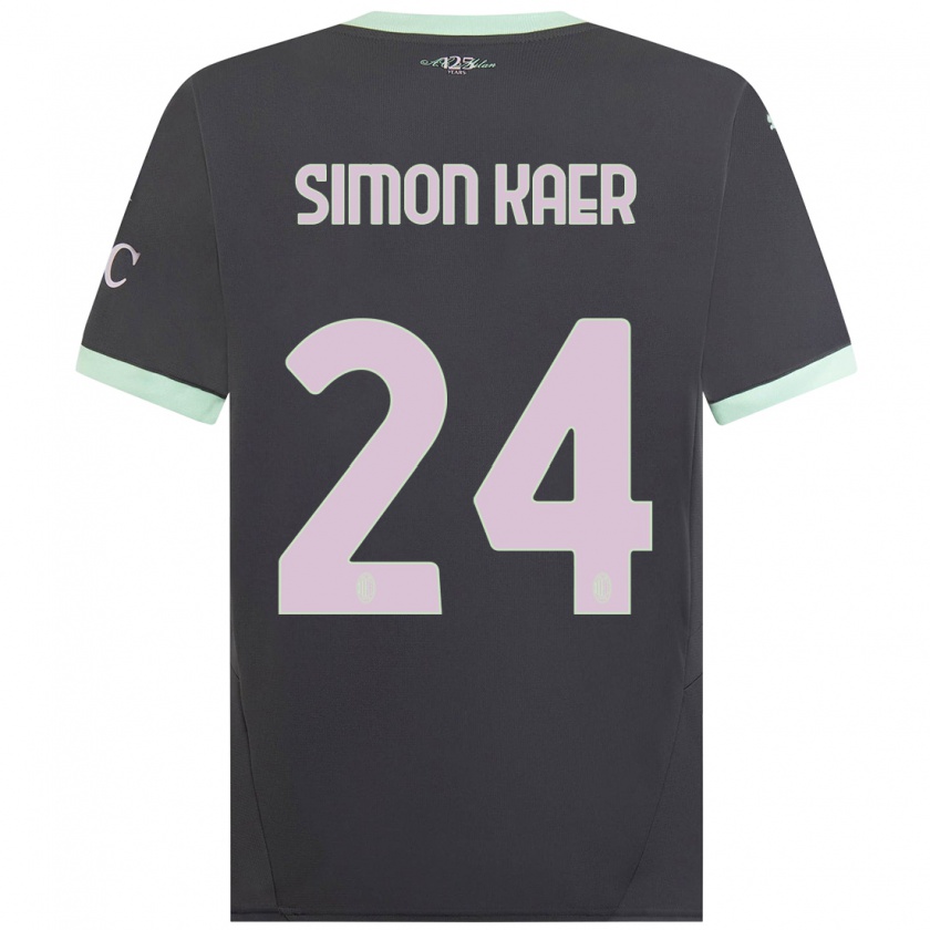 Kandiny Niño Camiseta Simon Kaer #24 Gris Equipación Tercera 2024/25 La Camisa