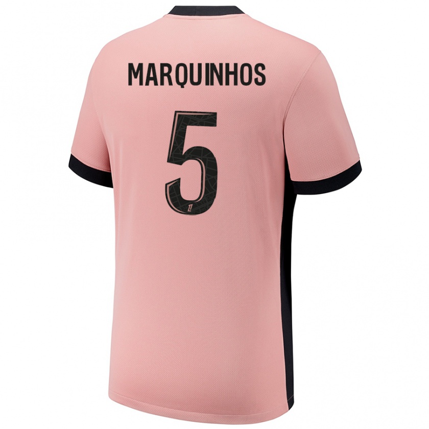 Kandiny Bambino Maglia Marquinhos #5 Rosa Ruggine Kit Gara Third 2024/25 Maglietta