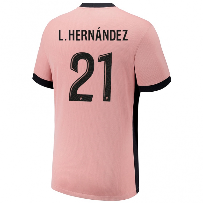 Kandiny Bambino Maglia Lucas Hernández #21 Rosa Ruggine Kit Gara Third 2024/25 Maglietta