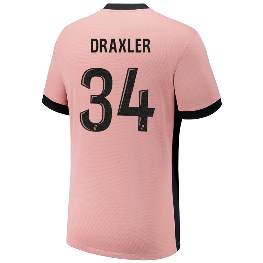 Kandiny Bambino Maglia Julian Draxler #34 Rosa Ruggine Kit Gara Third 2024/25 Maglietta