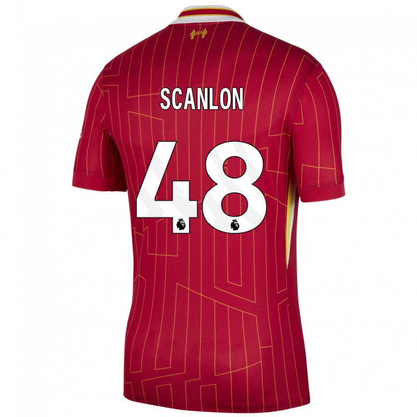 Kandiny Hombre Camiseta Calum Scanlon #48 Rojo Amarillo Blanco 1ª Equipación 2024/25 La Camisa