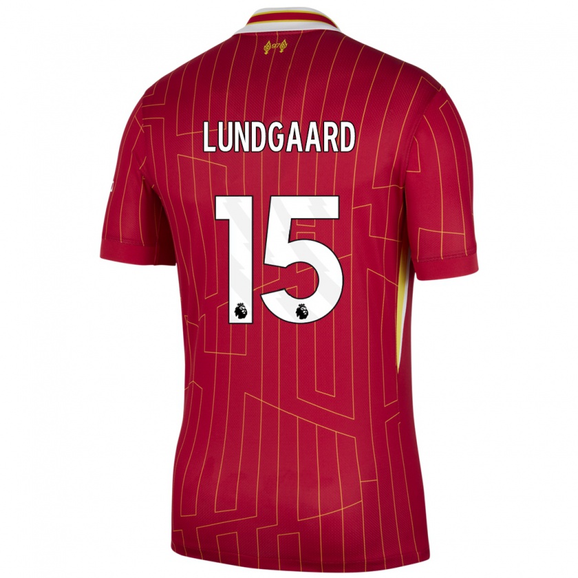 Kandiny Uomo Maglia Sofie Lundgaard #15 Rosso Giallo Bianco Kit Gara Home 2024/25 Maglietta