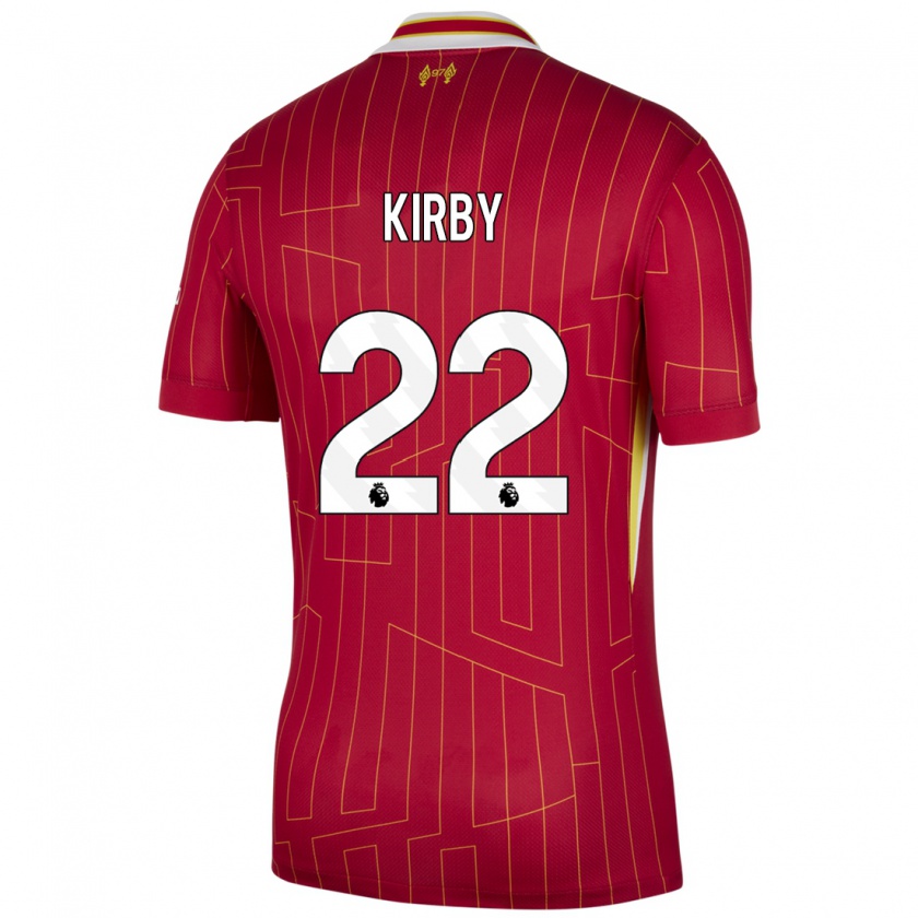 Kandiny Hombre Camiseta Faye Kirby #22 Rojo Amarillo Blanco 1ª Equipación 2024/25 La Camisa