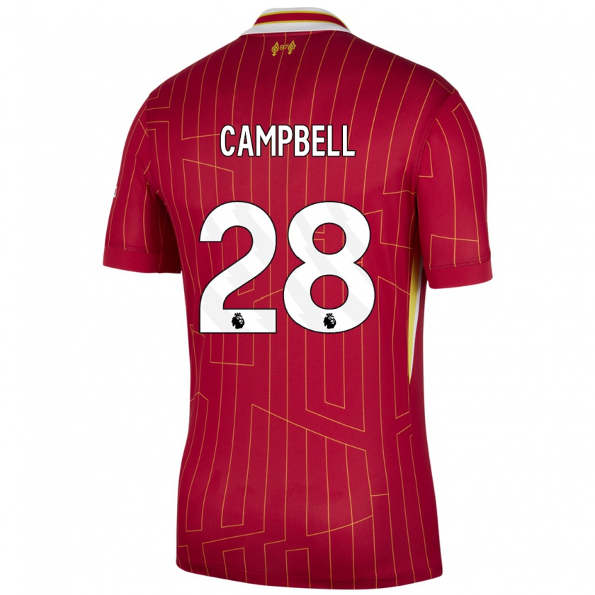 Kandiny Uomo Maglia Megan Campbell #28 Rosso Giallo Bianco Kit Gara Home 2024/25 Maglietta