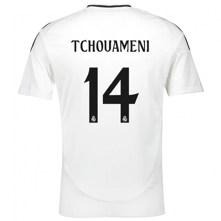 Kandiny Uomo Maglia Aurélien Tchouaméni #14 Bianco Kit Gara Home 2024/25 Maglietta