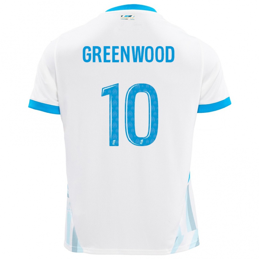 Kandiny Hombre Camiseta Mason Greenwood #10 Blanco Azul Cielo 1ª Equipación 2024/25 La Camisa México