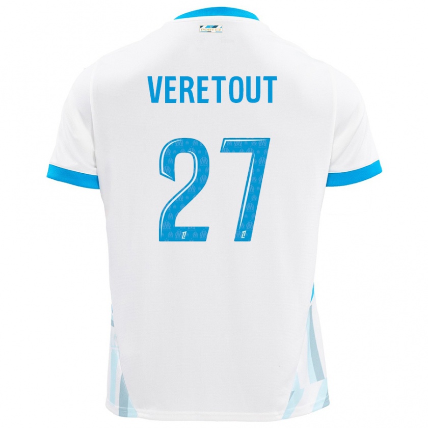 Kandiny Uomo Maglia Jordan Veretout #27 Bianco Azzurro Kit Gara Home 2024/25 Maglietta