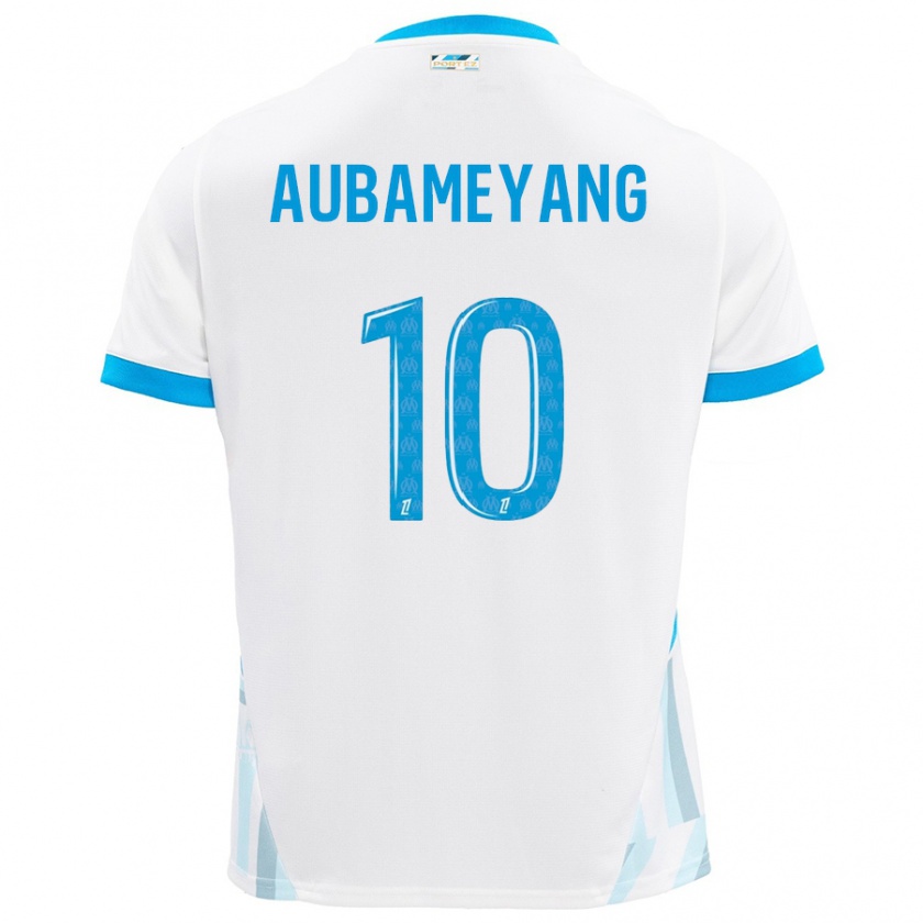 Kandiny Heren Pierre-Emerick Aubameyang #10 Wit Hemelsblauw Thuisshirt Thuistenue 2024/25 T-Shirt