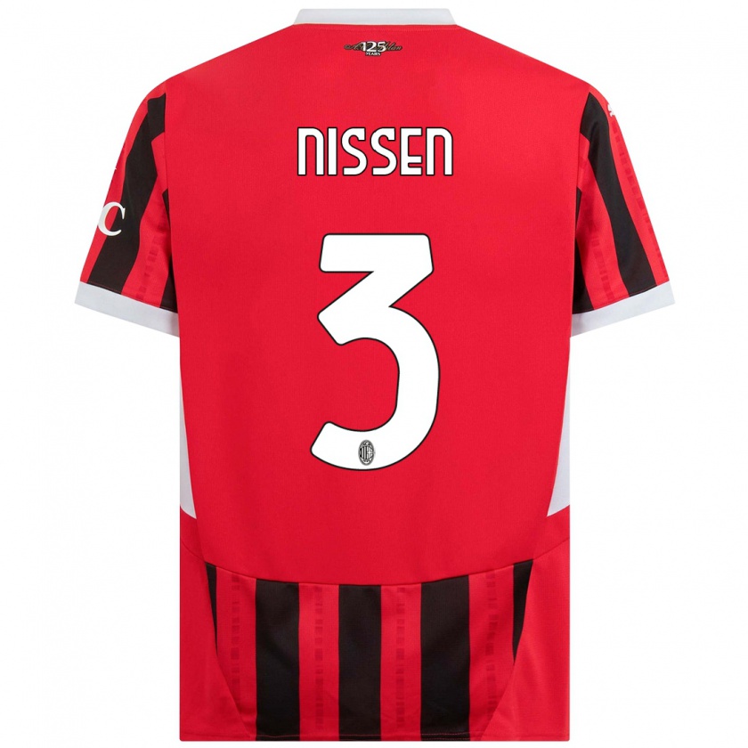 Kandiny Heren Fredrik Nissen #3 Rood Zwart Thuisshirt Thuistenue 2024/25 T-Shirt