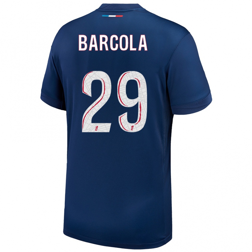 Kandiny Hombre Camiseta Bradley Barcola #29 Azul Marino Blanco 1ª Equipación 2024/25 La Camisa México