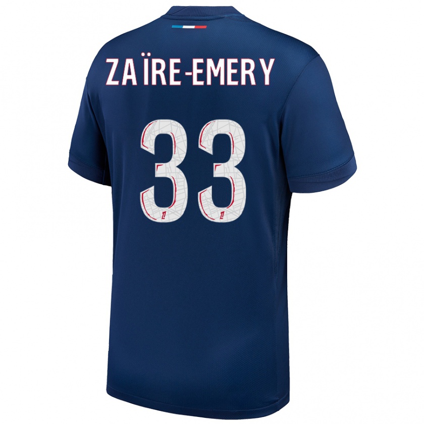 Kandiny Hombre Camiseta Warren Zaïre-Emery #33 Azul Marino Blanco 1ª Equipación 2024/25 La Camisa México