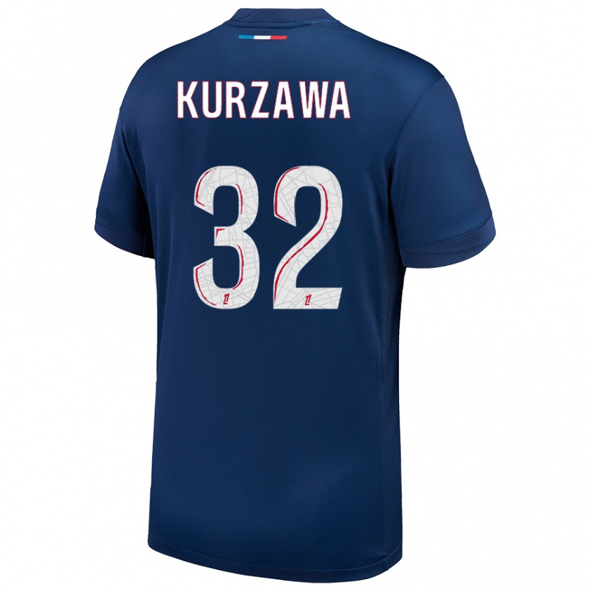 Kandiny Uomo Maglia Layvin Kurzawa #32 Blu Navy Bianco Kit Gara Home 2024/25 Maglietta