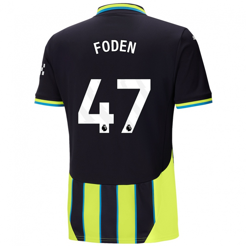 Kandiny Heren Phil Foden #47 Blauw Geel Uitshirt Uittenue 2024/25 T-Shirt België