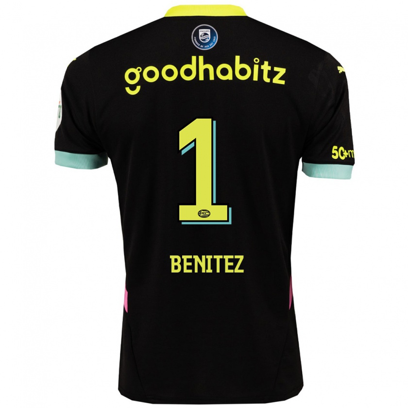 Kandiny Heren Walter Benítez #1 Zwart Geel Uitshirt Uittenue 2024/25 T-Shirt