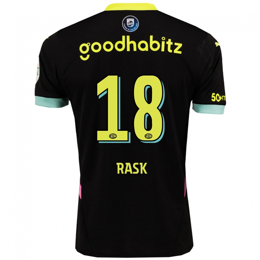 Kandiny Uomo Maglia Caroline Rask #18 Nero Giallo Kit Gara Away 2024/25 Maglietta