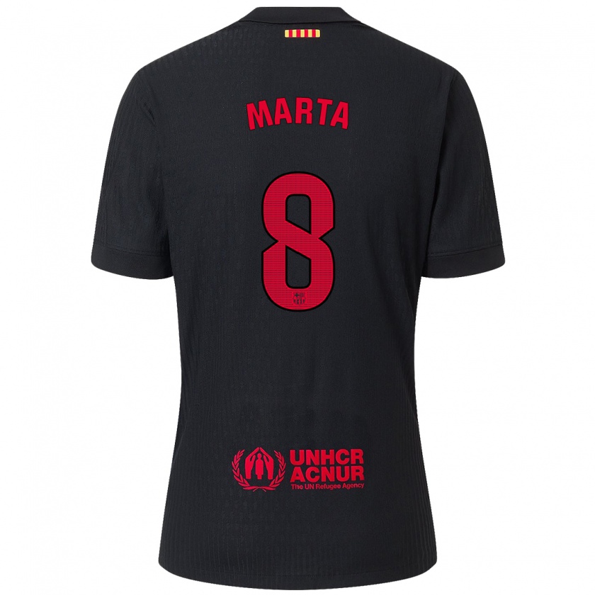 Kandiny Hombre Camiseta Marta Torrejon #8 Negro Rojo 2ª Equipación 2024/25 La Camisa