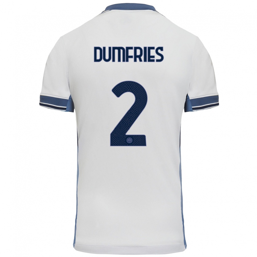 Kandiny Uomo Maglia Denzel Dumfries #2 Bianco Grigio Kit Gara Away 2024/25 Maglietta